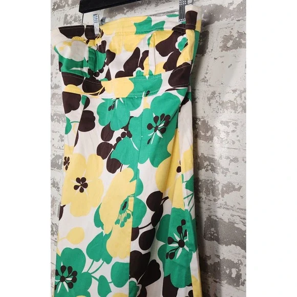 B. Smart Dress 12 Floral Print Strapless A-Line Knee Length Green Yellow Brown‎ - Picture 7 of 14